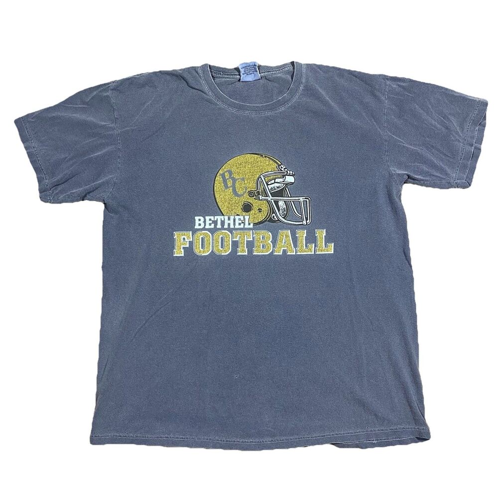 Vintage Bethel Football T-Shirt Bible Verse Back Distressed Faded Gray L USA